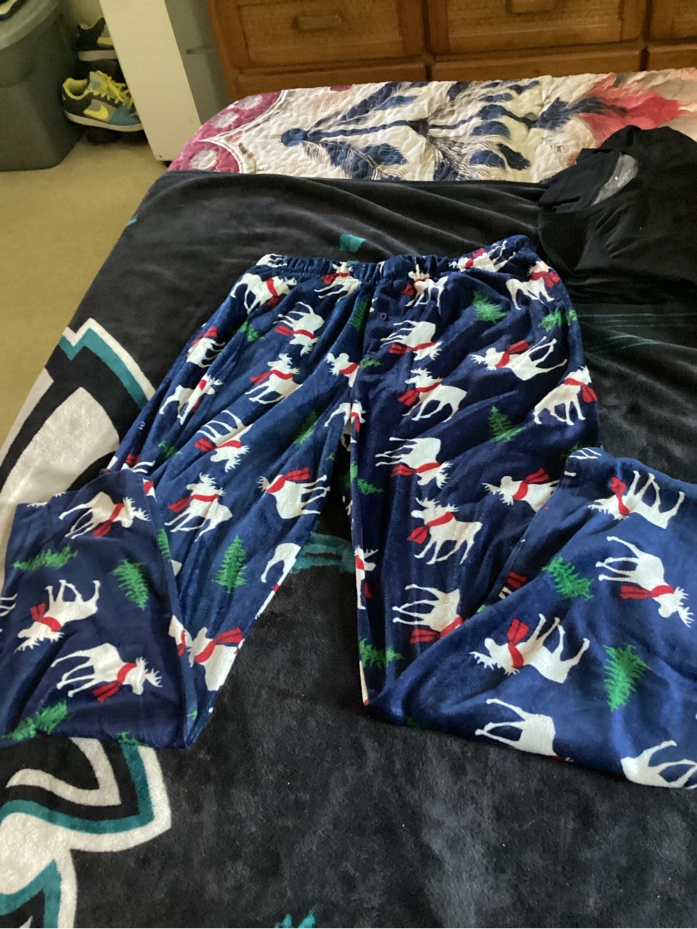 Essentials Navy Fleece Pajama Pants with White Moose Print